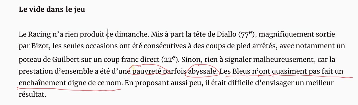 Peut pas dire mieux que ce qu’à écrit les DNA , alors que c’était le match où il fallait tout donner, à se demander si notre équipe en est capable 😱 reste encore beaucoup de points mais vraiment difficile d’y croire … #AllezRacing 💙⚪️