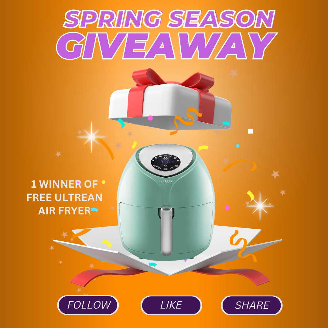 Ultrean on X: 🌸 SPRING SEASON GIVEAWAY 🌸 And we're excited to give one  lucky winner a FREE Ultrean Air Fryer, the perfect kitchen tool for cooking  healthy meals. 🍴🥘 Complete the