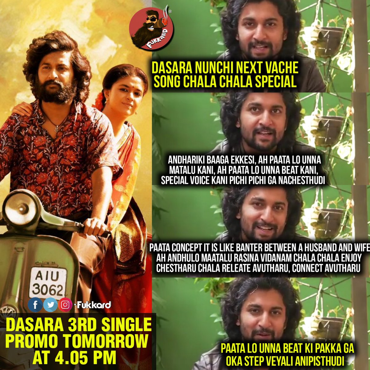 FukkardMemes's tweet photo. Foot Tapping #Dasara 3rd single promo tomorrow at 4.05 PM ❤️

#ChamkeelaAngeelesi

Full song on 8th March🥁
@NameisNani @KeerthyOfficial https://t.co/U64g8ORhhC
