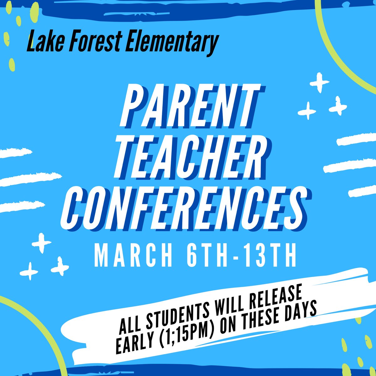 LFEDolphins's tweet photo. Parent/Teacher conferences for all elementary schools in the Saddleback Valley Unified School District are scheduled for Monday, March 6 through Monday, March 13, 2023.  Students in grades K-6 will be released at 1:15 p.m. during Parent Conference Week https://t.co/D2jCIk3aaT