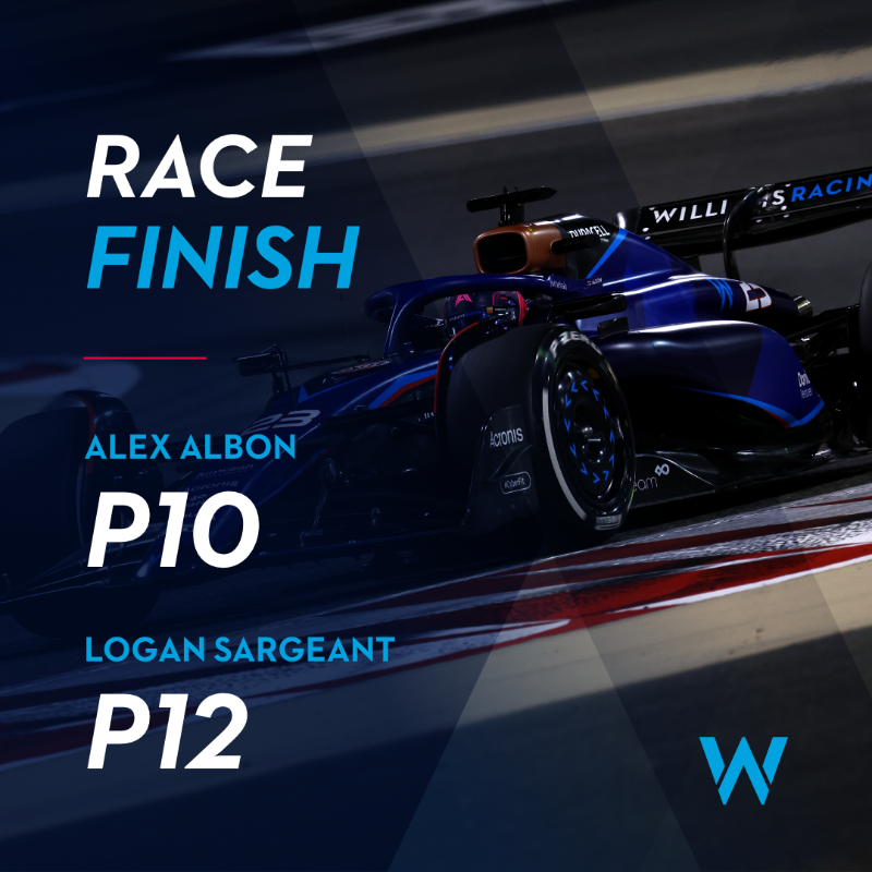 WilliamsF1's tweet photo. A fantastic drive from our duo and a huge effort from the whole team gives us a great start to 2023! 🤩

#WeAreWilliams #BahrainGP 🇧🇭