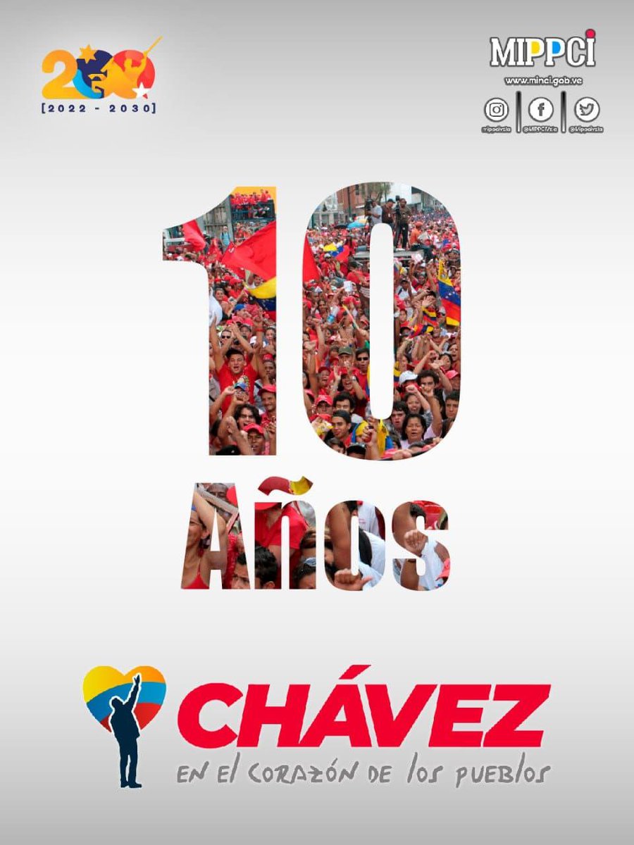 #5Mar| 🇻🇪📢 ¡ETIQUETA DEL DÍA!  ▶️

#YoSoyChávez 

10 años de tu siembra, Chávez.
¡Eres el corazón del Pueblo!