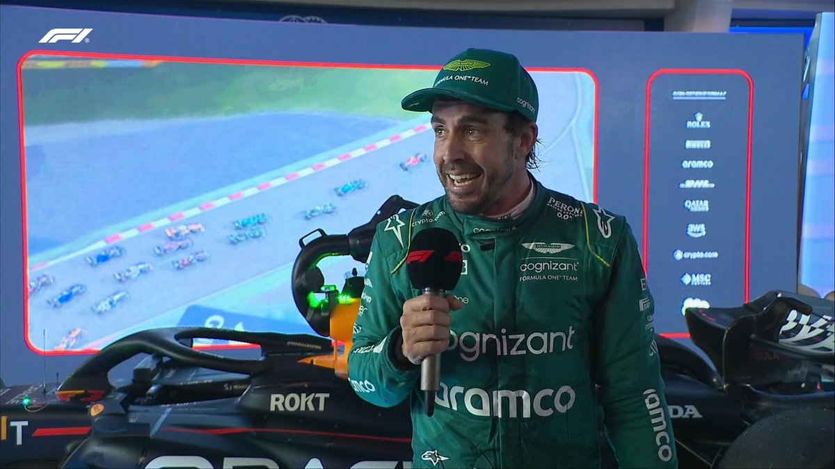 F1's tweet photo. FERNANDO: “Finishing on the podium in the first race of the year is amazing. To have the second best car on race one is just unreal” 

#BahrainGP #F1 https://t.co/QphFtg9Pzl