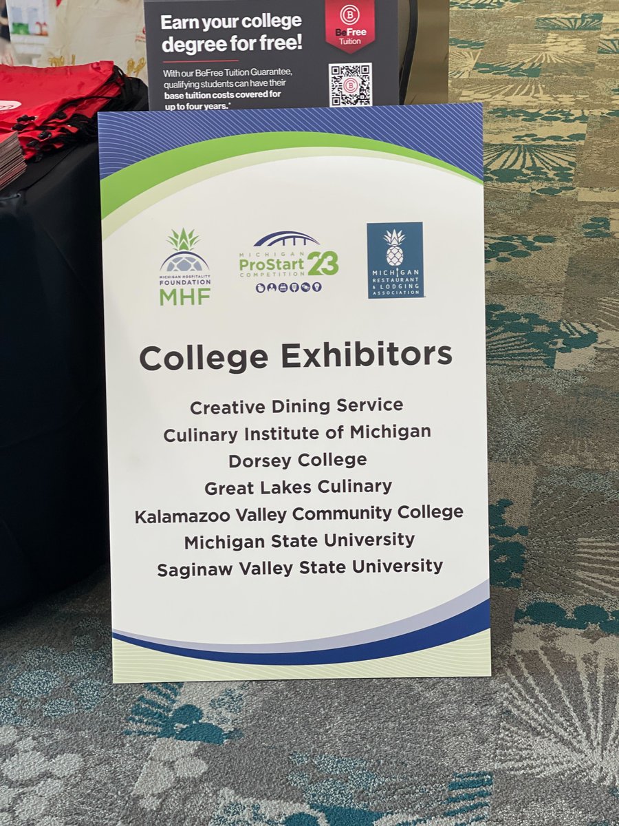 TheOfficialMHF's tweet image. Be sure to stop by the the college exhibits, available throughout the entire Michigan #ProStartCompetition2023. 👋
 
Exhibitors include @SVSU, @TheSchoolofHB, @creativedining, Great Lakes Culinary Institute (GLCI), @CIMtweet, @DorseyCollege and @kvcc!