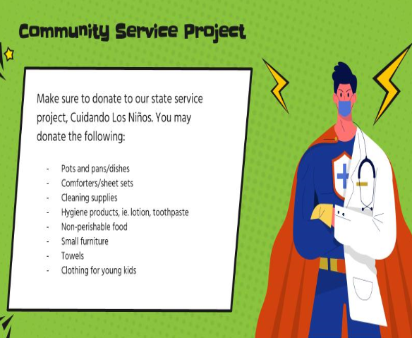 NMHOSAVPC's tweet image. Hey guys! Here's a list of things you can donate for the 2022-2023 NM HOSA community service project, Cuidando Los Ninos. We highly encourage you to donate as this is an organization dedicated to fighting child homelessness. #NMHOSA #CTLP2023 #IAMNMCTSO