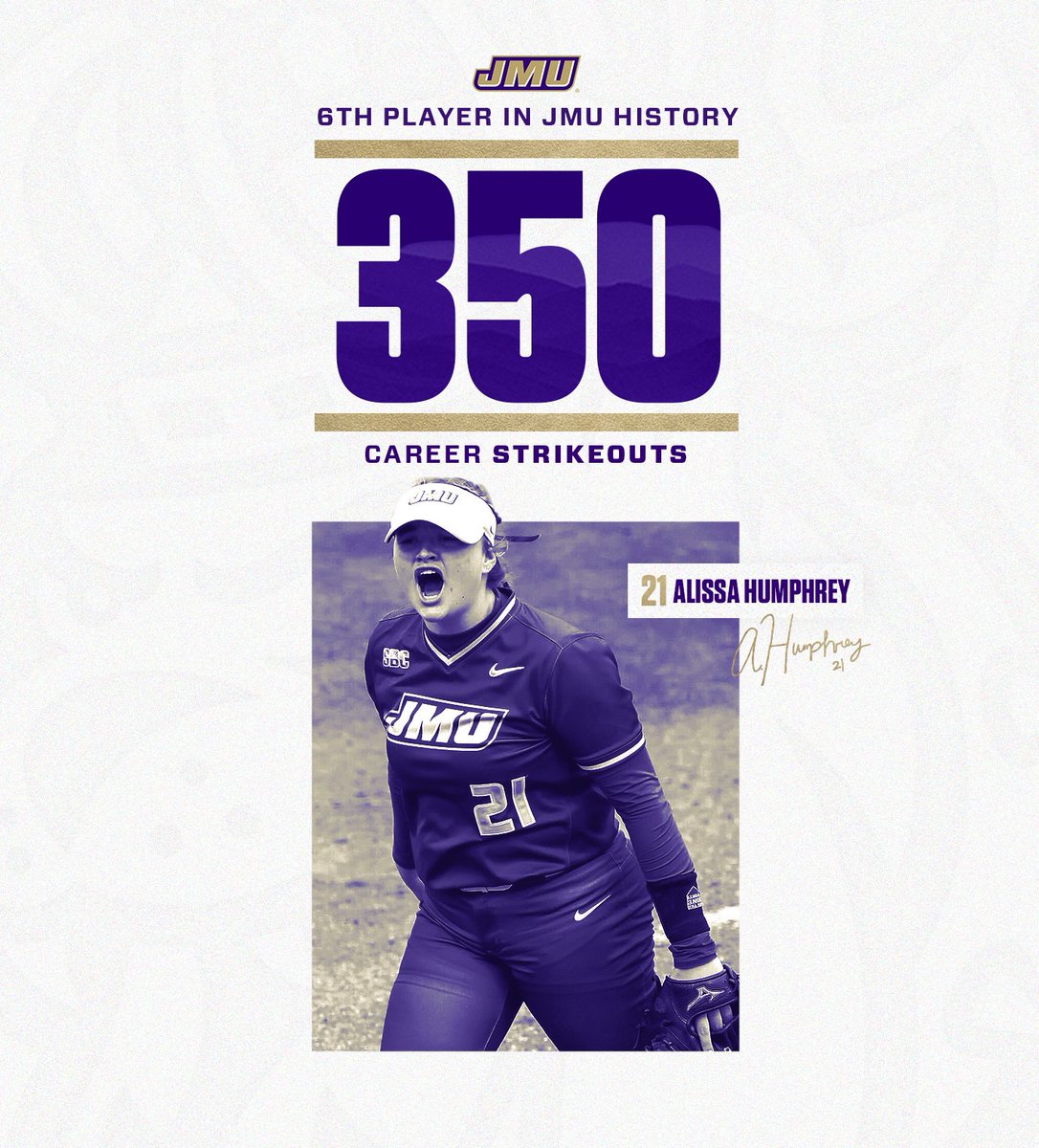 𝗛𝗜𝗦𝗧𝗢𝗥𝗜𝗖𝗔𝗟 𝗗𝗔𝗬 𝗙𝗢𝗥 𝗛𝗨𝗠𝗣𝗛𝗥𝗘𝗬!✍️

Alissa Humphrey is now the sixth player in JMU Softball history to tally 350 career strikeouts!

#GoDukes