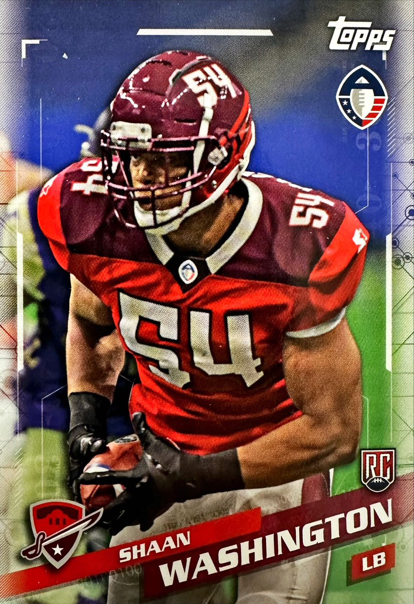 AAFCards's tweet photo. Washington played 8 games in the Alliance, recording 14 tackles. 3 sacks including 2 vs. #SanDiegoFleet and 1 vs. #OrlandoApollos.

Shawn Washington #SanAntonioCommanders - 2019 #Topps #AAF #165

#AAFCards #TradingCards #AllianceOfAmericanFootball #Football https://t.co/EdPxCGZGun