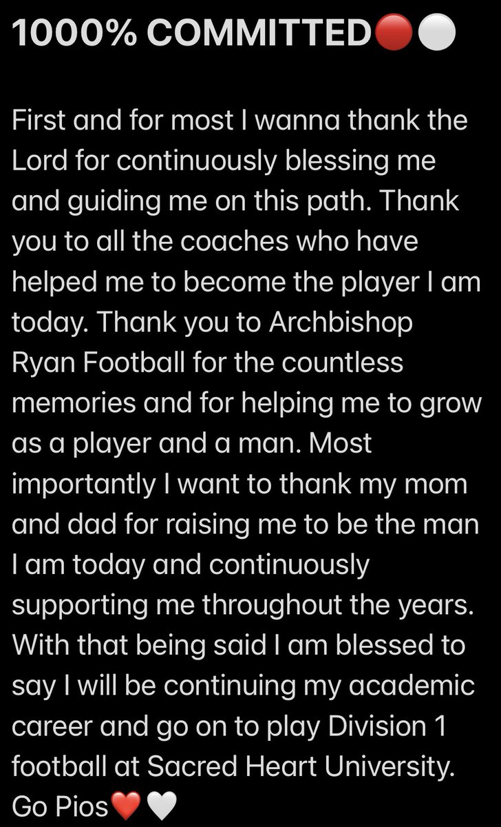 1000% Committed , Go. Pios❤️🤍

<a href="/CoachPSap/">Patrick Saporito</a> @BMurphyAR <a href="/AR_Athletics/">Archbishop Ryan Athletics</a> @SHU__Football