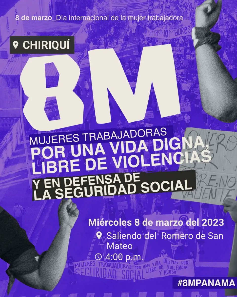 FeminaPanama's tweet photo. Marchemos juntas 
🚨Fecha: Miércoles, 8 de marzo
🚨Hora: 4:30 p.m.
🚨Punto de salida: desde el Parque Porras, Ciudad de Panamá

Menciona a tus compas con quienes vendrás a la marcha✊
#8MPanama https://t.co/FyUGWAXphW