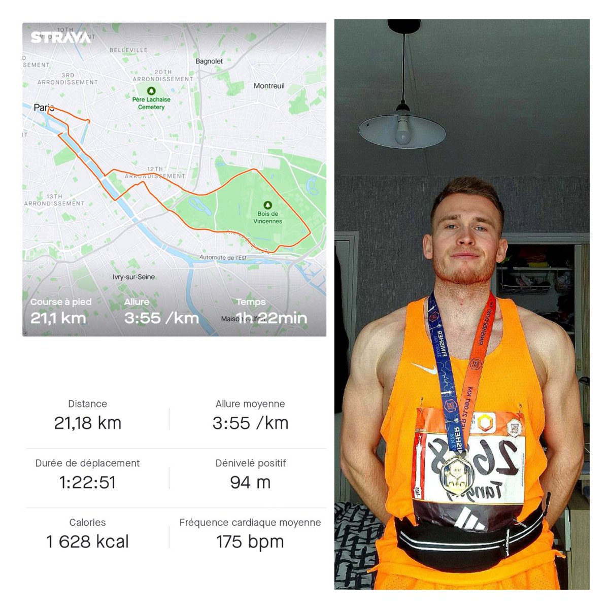 I ran my first half marathon this morning in Paris, incredible atmosphere and impeccable organization, very happy with my time (real is 1h 23min 48s), the preparation continues for the marathon 💪😁
A really nice experience 
Ranking : 1 380 / 43 000
#semideparis #semimarathon