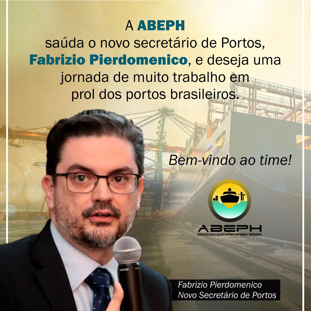 A ABEPH saúda o novo secretário de Portos, Fabrizio Pierdomenico, e deseja uma jornada de muito trabalho em prol dos portos brasileiros. 
Bem-vindo ao time! @portosdobrasil