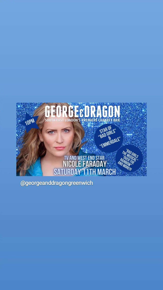 Nicole Faraday @Nickyfar will be singing on Saturday, March 11th, at the George and Dragon Greenwich. 🙂