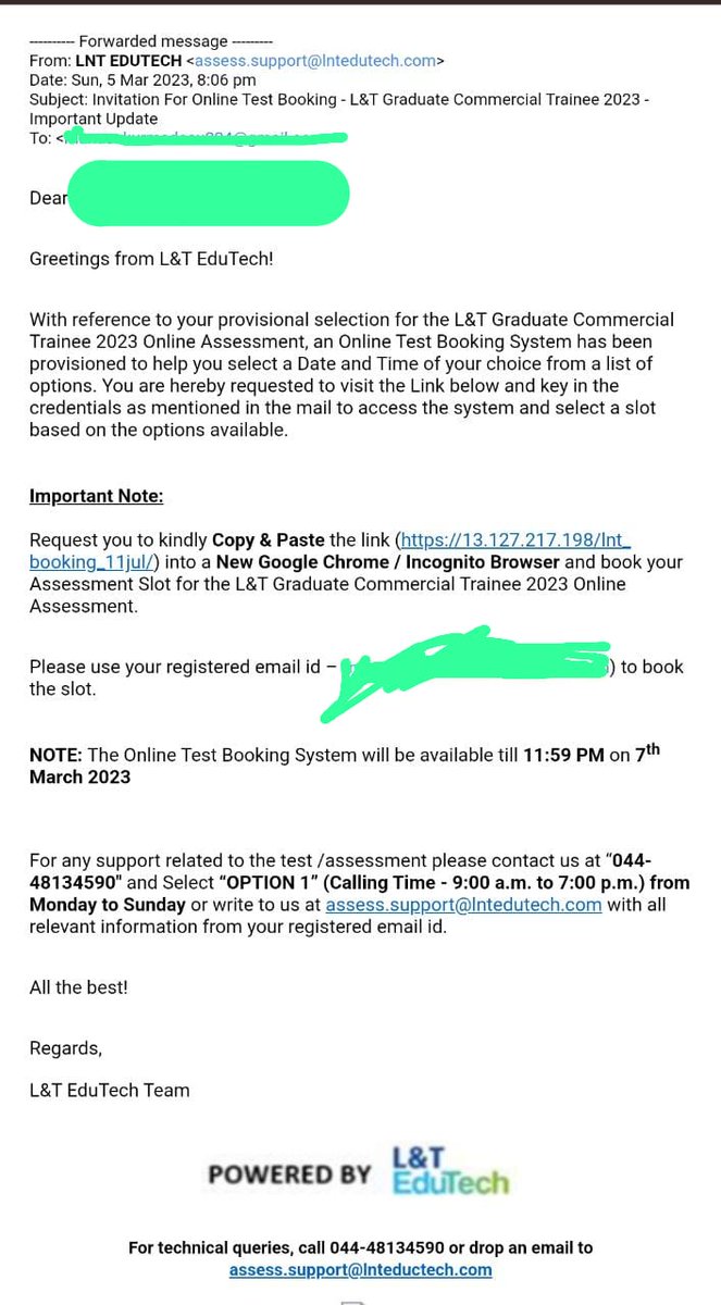 narendraryali's tweet image. #lntedutech @LnTTechservices @LnTFinance 

L&amp;amp;T EduTech

Is this belongs to our India owned L&amp;amp;T Group?

I have a serious issue /concern regarding an Online Assessment of Commercial Graduate Trainee Exam of L&amp;amp;T EduTech. 

Can we click on the link received in mail.

@lnt