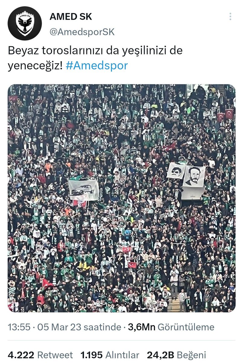 Bursaspor-Amedspor maçındaki bu pankartın açılmasının doğru ya da yanlış olması tartışılabilir,amacın ne olduğu da oturup konuşulabilir.

FAKATTTT;
Öcalan posterleri asarken "İfade özgürlüğü var." ahkamları kesenler de bu posterler için de aynısını diyecek: "İFADE ÖZGÜRLÜĞÜ VAR."