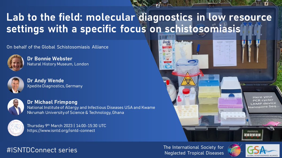 #Webinar on #POC diagnostics "Lab to the field: molecular diagnostics in low resource settings" 🪱🔬
Register here: isntd.org/isntd-connect