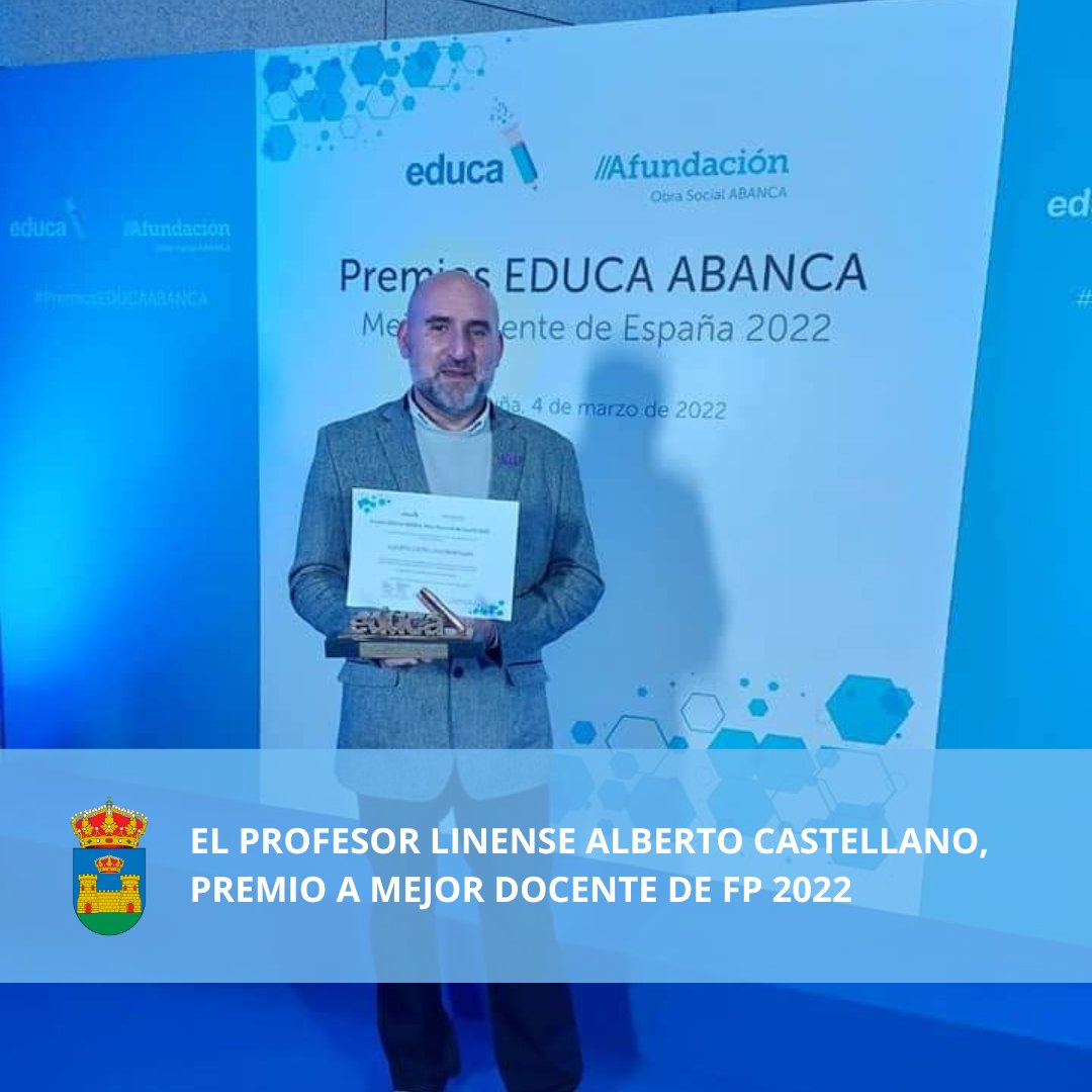 pplalinea_'s tweet photo. 💙 #OrgulloLinense | El profesor Alberto Castellano, recibe el galardón como mejor docente de FP 2022.
👉🏻 Apostamos por la excelencia educativa y el reconocimiento de nuestros profesionales para incentivarla. ¡Enhorabuena! https://t.co/DCNGUHpSP1