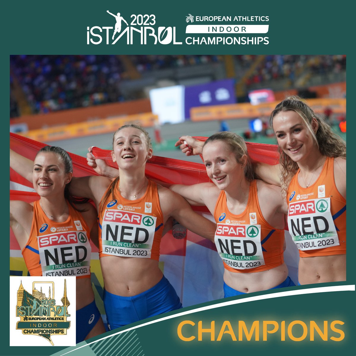 🇳🇱Led by Femke Bol, Netherlands 4x400 team cruised to victory with sealing the championship record in 3:25.66, the 🥇 marked Femke Bol’s 7⃣th European title. 🥈Italy (3:28.61) 🥉Poland (3:29.31) #EICH2023 #Istanbul2023 #Istanbul #EuroIndoor #protectnature #athletics