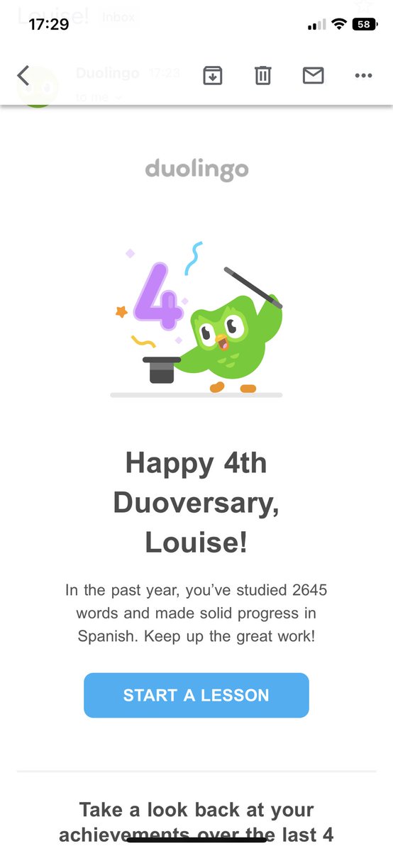 I6uise's tweet photo. @duolingoespanol 4 años en Duolingo, ¡estoy feliz con mi progresa! https://t.co/hUuUTWMKtc