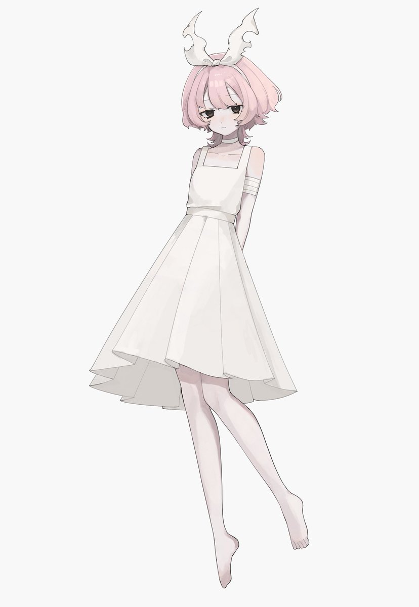 solo dress 1girl white dress pink hair simple background white background  illustration images