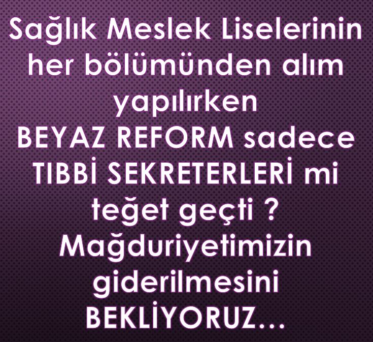 <a href="/drfahrettinkoca/">Dr. Fahrettin Koca</a> Sağlık Meslek Lisesi Tıbbi Sekreterlik mezunları "MAĞDUR EDİLDİ".
<a href="/RTErdogan/">Recep Tayyip Erdoğan</a>
<a href="/DrRecepAkdag/">Recep Akdağ</a>
<a href="/drfahrettinkoca/">Dr. Fahrettin Koca</a>
<a href="/AzizAlperBiten/">Dr. Aziz Alper BİTEN</a>
<a href="/suayipbirinci/">Doç. Dr. Şuayıp Birinci</a>
<a href="/SbhttnAydin/">Sabahattin Aydın</a>
<a href="/drtolgatolunay/">Tolga TOLUNAY</a>
<a href="/halileldemir/">Halil ELDEMiR</a>
#LiseTıbbiSekAtamaİstiyor