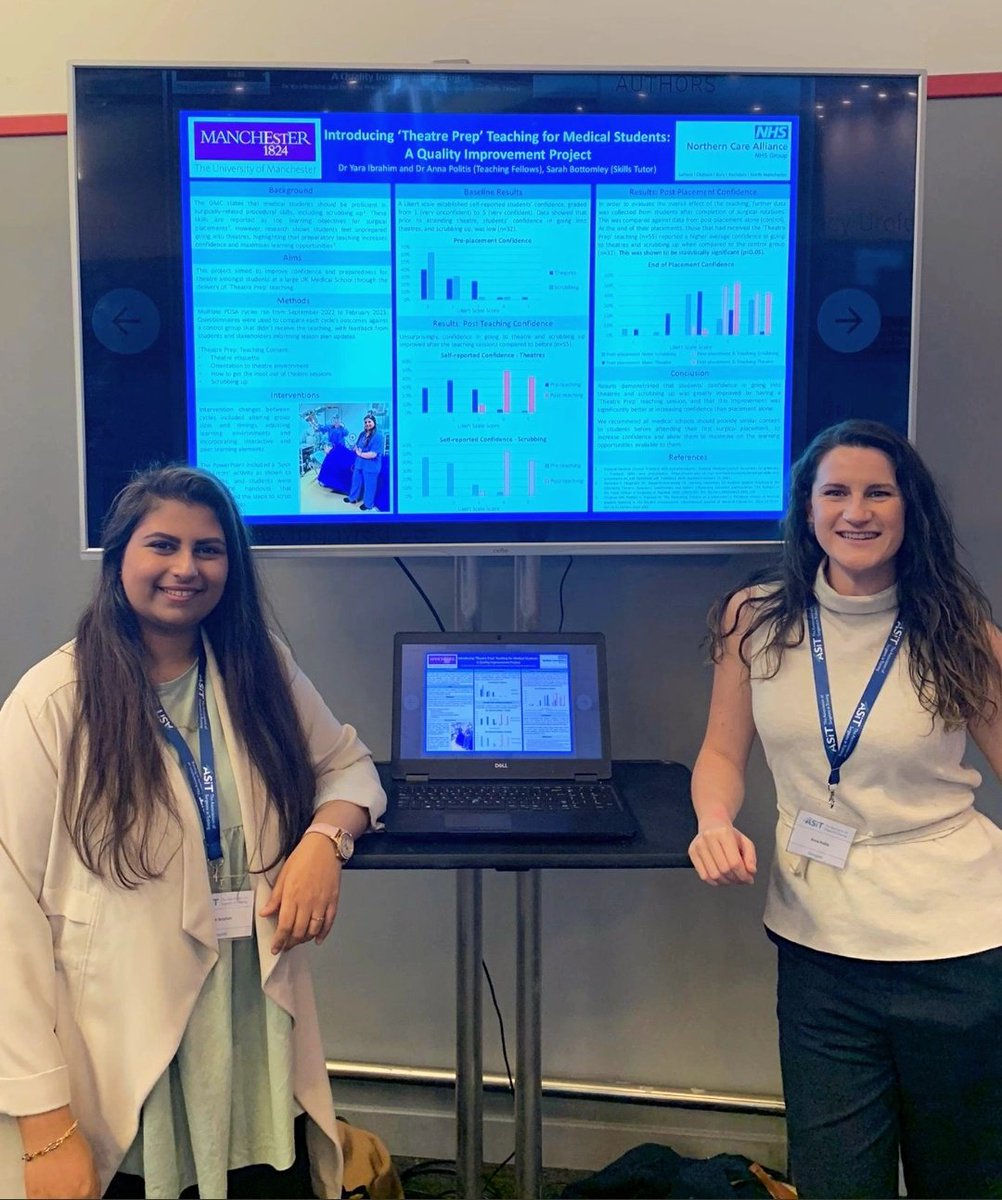 AnnaPolitis's tweet photo. Great fun sharing our QI project on preparing Medical Students for theatre placements @ASiTofficial ☑️ Results proved that preparatory teaching significantly improved confidence (even after placement completion) 🤓 Next step - get it into the curriculum! @Medicine_UoM @NCA_UME https://t.co/aCG5i9SG7j