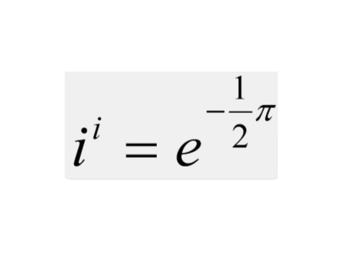 Rainmaker1973's tweet photo. This is one of the most captivating equations in mathematics, which also tells us that iⁱ is a real number. To prove it, you just need to consider that 

eⁱˣ = cosx + i sinx

and solve it for x = 𝜋/2.
[read more: https://t.co/UjeqZgHPa3] https://t.co/Zj0SRekytX