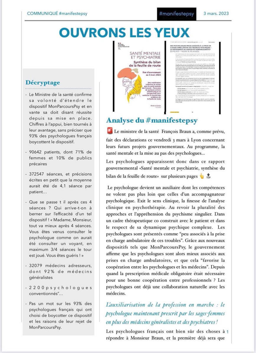 Manifestepsy's tweet photo. @HOSPIMEDIA @CordierCaroline @FrcsBraun @FrankBellivier @deleplace10 @APMinfos @sedatif  @acadmed @FPsychiatrie @CfpNathalie @InitiativePsyc2 @JeunesPsysCFP 
Présenter #MonParcoursPsy comme 1 réussite alors qu’il est boycotté par 93% des psychologues français = désinformation🚨 https://t.co/wJaeA6E85x