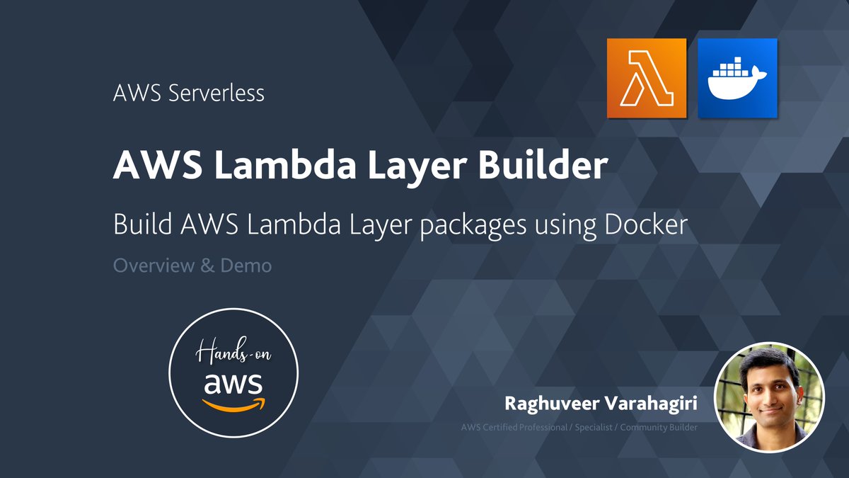 handsonaws's tweet photo. AWS Lambda Layer Builder

Overview and demo of solution to build AWS Lambda Layer packages using Docker 

https://t.co/3NnWuCUmYJ

https://t.co/3aNR8WQMgG

#AWS #Serverless https://t.co/hsvJx935rK
