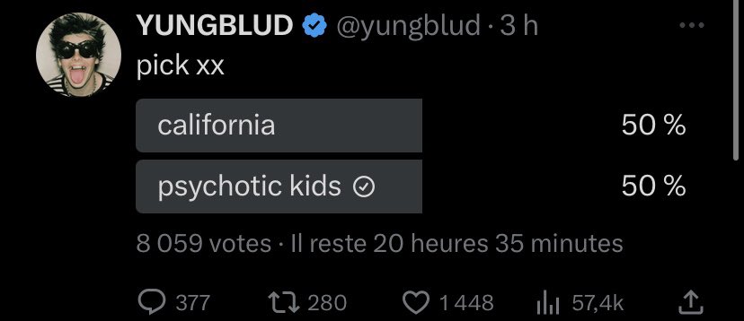 lovly189's tweet photo. @californiablud @yungblud Lmao it is 50/50 now 🫡 https://t.co/0ca96kPjni