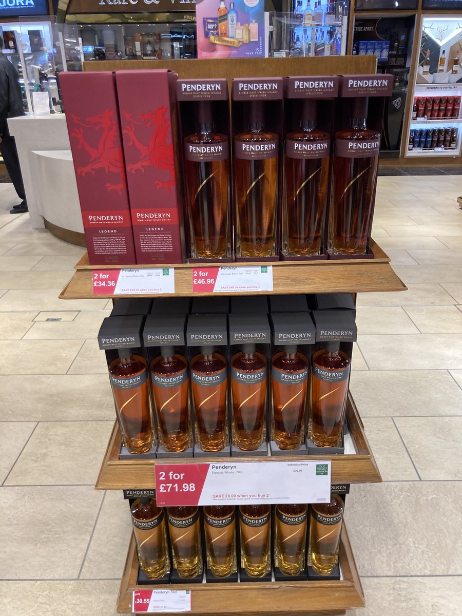 ⁦<a href="/PenderynWhisky/">Penderyn Distillery</a>⁩ pride of place in Terminal 5 ⁦<a href="/WorldDutyFree/">World Duty Free</a>⁩ #welshwhisky #dutyfree. Next stop - launching these ward winning whiskies with our friends in Portugal ⁦<a href="/AirportLisbon/">LISBON INTERNATIONAL AIRPORT</a>⁩