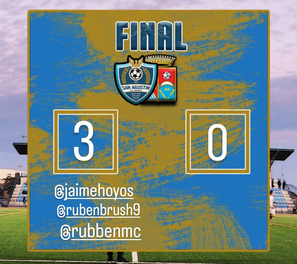 Primer Equipo |

⏰FINAL

VICTORIA que nos mete en el ascenso.

<a href="/CF_SanAgustin/">CF San Agustín</a>  3-0 <a href="/adcolmenarviejo/">A.D. Colmenar Viejo</a>

#LaHoraSanAgus
