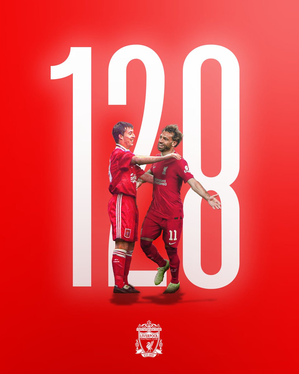 LFCUSA's tweet photo. Two Liverpool legends 🤝

@MoSalah ties @Robbie9Fowler with 128 @PLinUSA goals for the club 🇪🇬👑 https://t.co/2gTI21JR1H