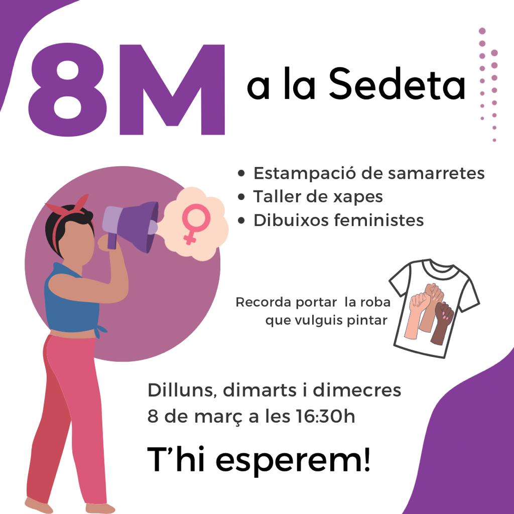 ♀️ Comencem les activitats del #DiadelaDona a la Sedeta!!

#8M Dilluns, dimarts i dimecres farem tallers a la sortida de l'escola, no hi falteu!