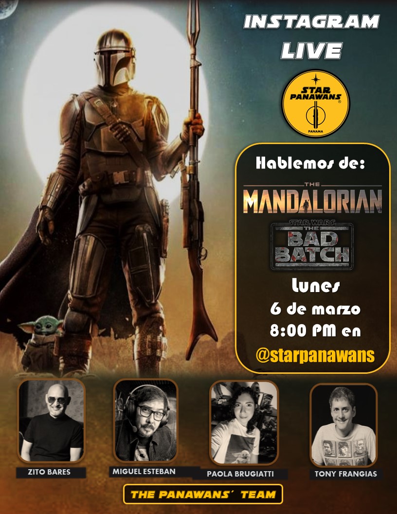 🚨Este lunes hablemos de: 
El primer capítulo de #themandalorianseason3 y de #badbatchseason2
✔️Lunes 6 de marzo a las 8pm 
No te lo pierdas 👍
<a href="/Zito_Bares/">Zito Bares</a> <a href="/TonyFrangias/">Tony Frangias</a> <a href="/PaolaBrugiatti/">Paola Brugiatti</a> <a href="/miguelestebantv/">Miguel Esteban</a>
