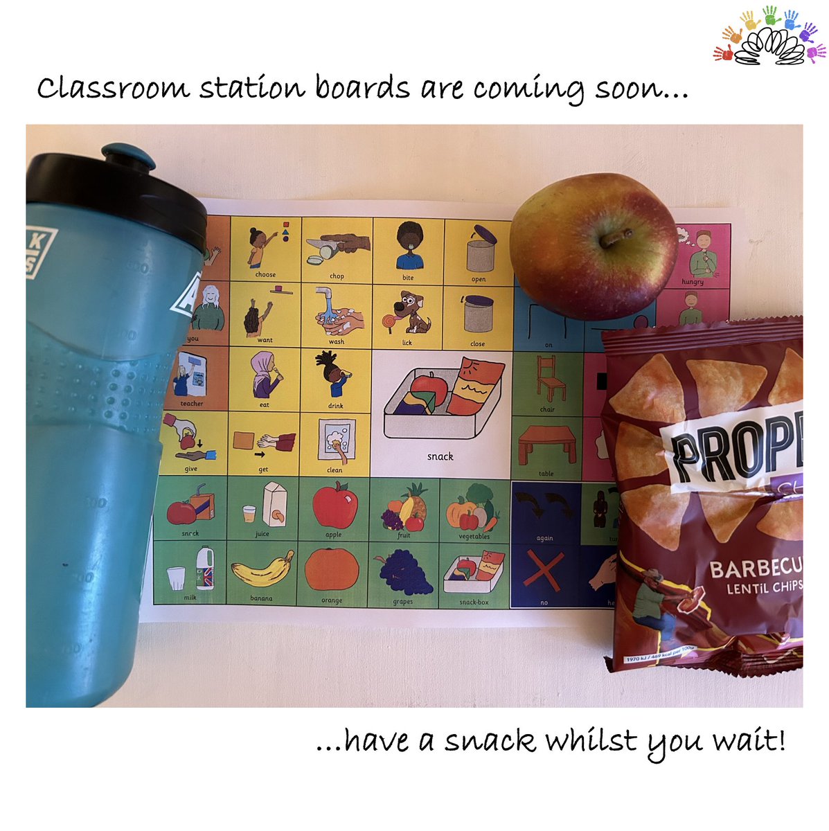 DiscoverIncl's tweet photo. Classroom station boards are coming soon... have a snack whilst you wait!
#learn #inclusive #NewFood #DiscoverInclusion #communication #inclusion #visuals https://t.co/id6Mlxup1c