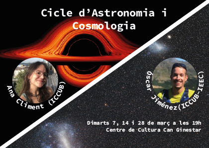 Apunteu-vos al Cicle #Astronomia i cosmologia de <a href="/cccanginestar/">Can Ginestar</a> on ens endinsarem en les profunditats del nostre univers coneixent els seus misteris més foscos!

🗣️Ana Climent i Óscar Jiménez (<a href="/ICC_UB/">ICCUB</a>)
📆Dimarts 7, 14 i 28 de març, 19h

📎serviastro.ub.edu/activitats/con…
