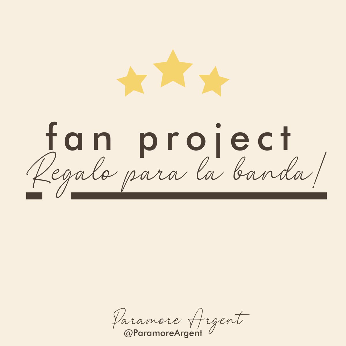 ParamoreArgent's tweet photo. Hola chicos!

Les queremos decir que ya tenemos el regalo listo, y ahora necesitamos la ayuda de ustedes para que le llegue a la banda. Lo único que hay que hacer es mencionar a las productoras y @paramore para que todo esto sea posible 🇦🇷

(Sigue abajo) https://t.co/Xm5Qykxojx