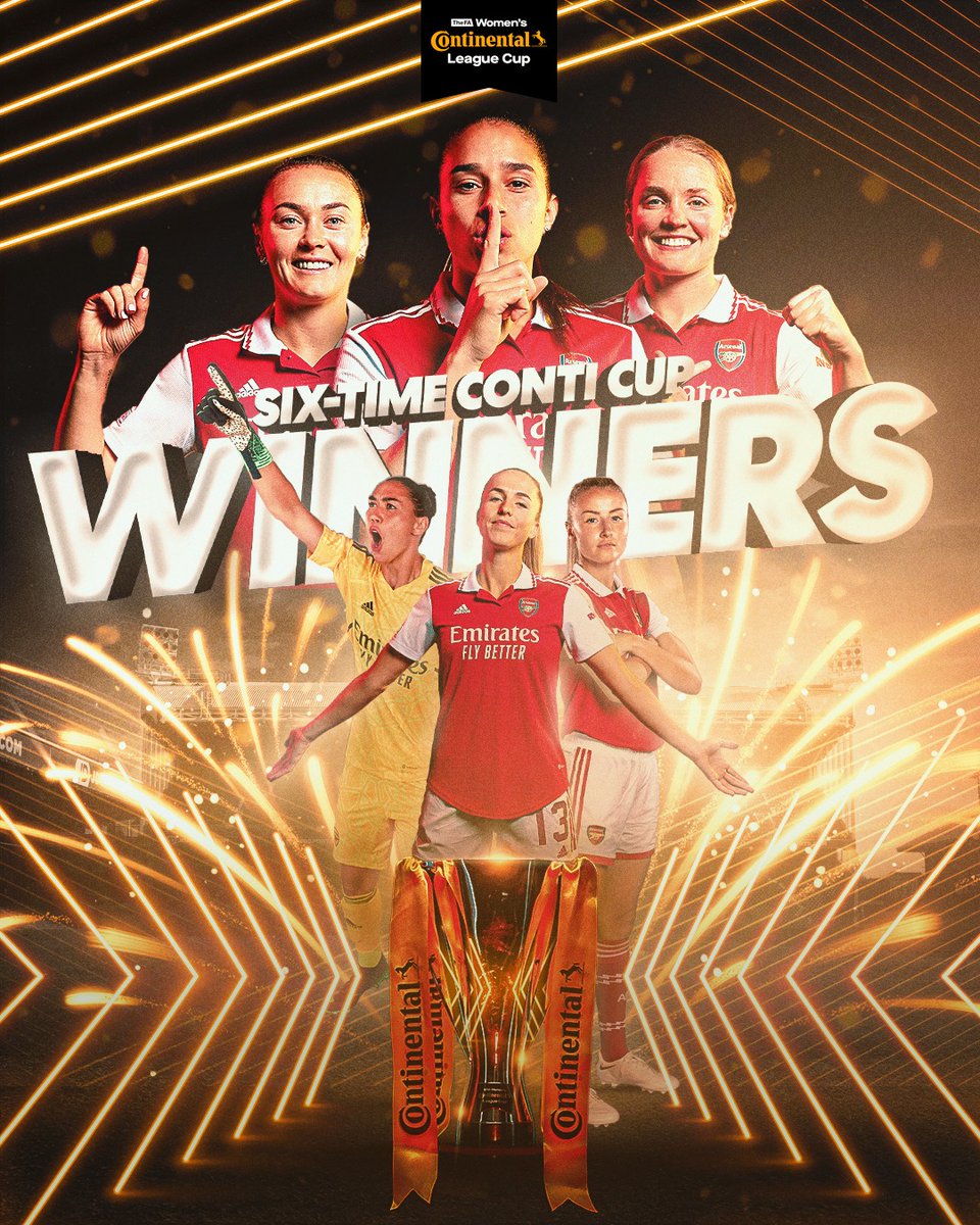 @ArsenalWFC are six-time #ContiCup winners! 🏆⚽

What a performance and what a final!! 🔥🤩 

#continentaltyres #womensfootball #arsenalfcwomen @BarclaysWSL