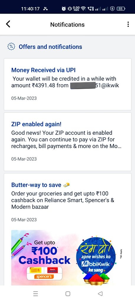 DIPANKARGUHA94's tweet photo. showing notification money received via UPI but still not reflect to my zip limit section @MobiKwikSWAT @MobiKwik #viralnews #viral https://t.co/sedo3R3fdm