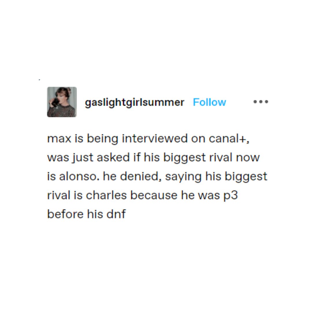 leclercsletters's tweet photo. max said charles is still his biggest rival (if ferrari allows it lol) https://t.co/EwS3PIUjRz