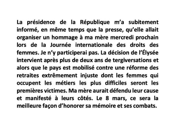 Serge Halimi refuse de laisser Macron instrumentaliser la mémoire de sa mère.
Bravo à lui.
#greve8mars #GiseleHalimi