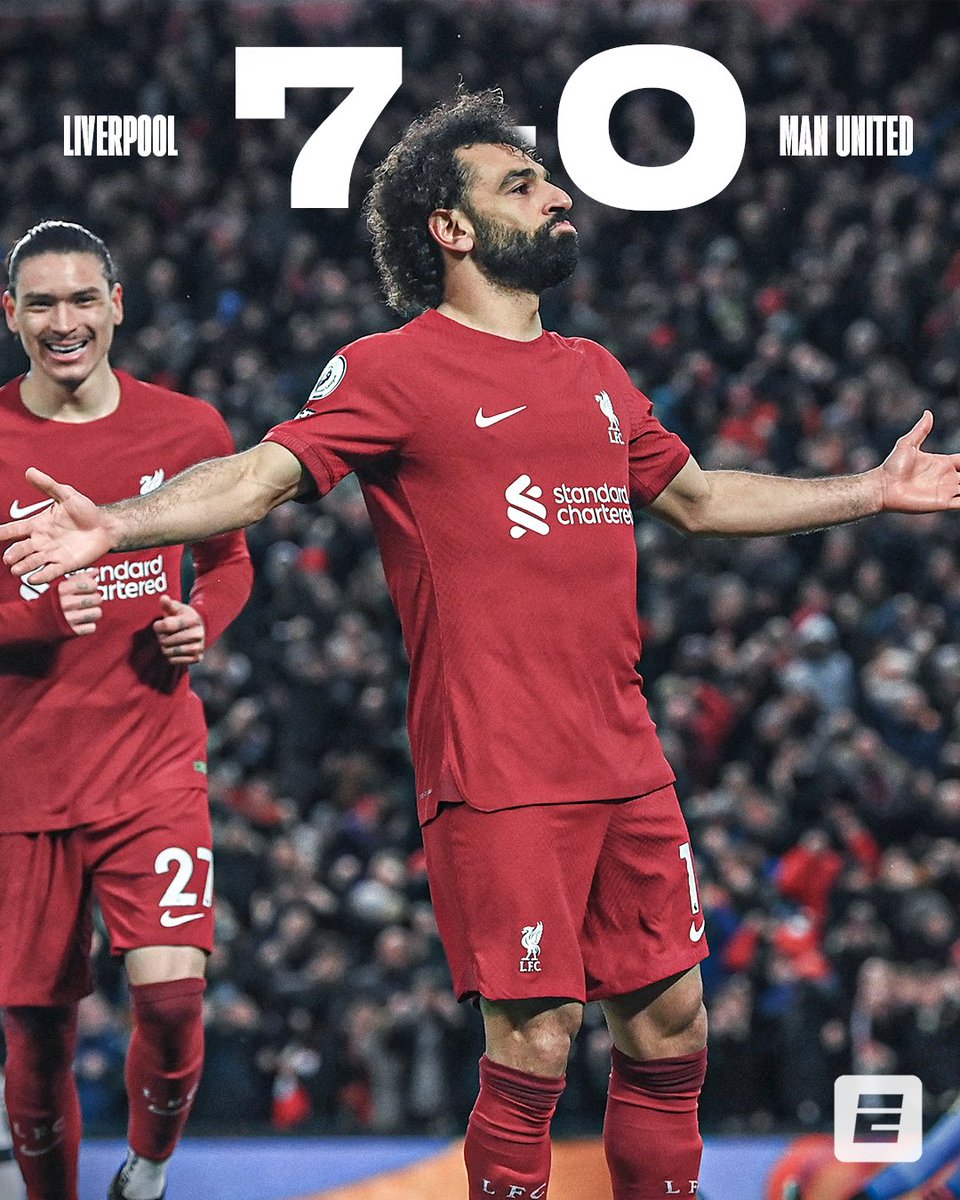 RisFootball's tweet photo. LIVERPOOL HAND MANCHESTER UNITED THEIR WORST LOSS IN PREMIER LEAGUE HISTORY 🤯

#LIVMUN https://t.co/W5YNObrU9X