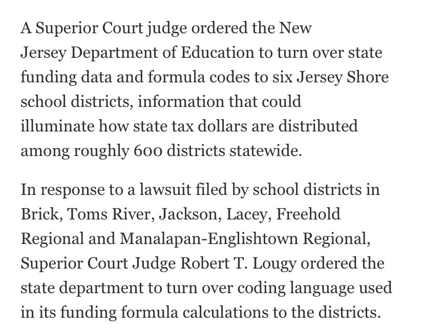 From January 24, 2022
Over a year ago, several school districts won the fair funding formula lawsuit. The NJDOE has yet to produce it. Why does the legal system allow the NJDOE to skate on by? State aid learning loss is unacceptable and deliberate.