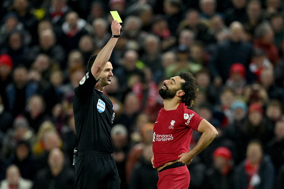 Asal95_'s tweet photo. MO Salah's reaction says it all, The best yellow card in his history https://t.co/y6Krag7EXf