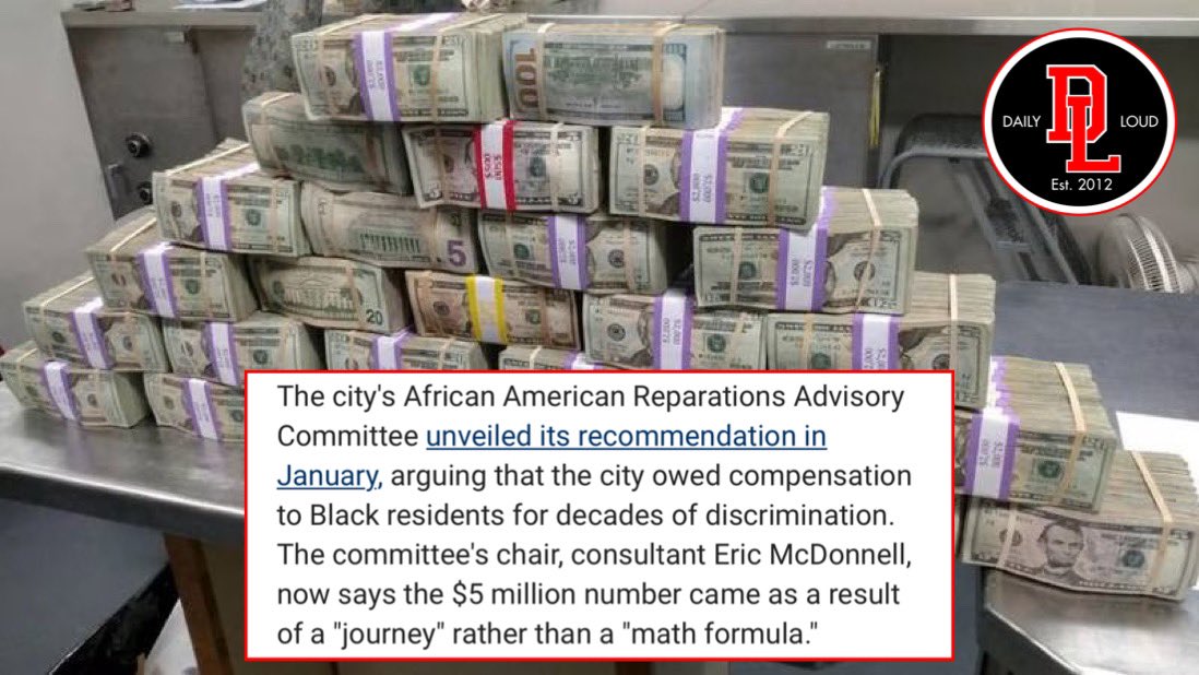 DailyLoud's tweet photo. San Francisco has announced their plans of giving $5,000,000 in reparations to every black resident in the city. https://t.co/xGW2f3aObH