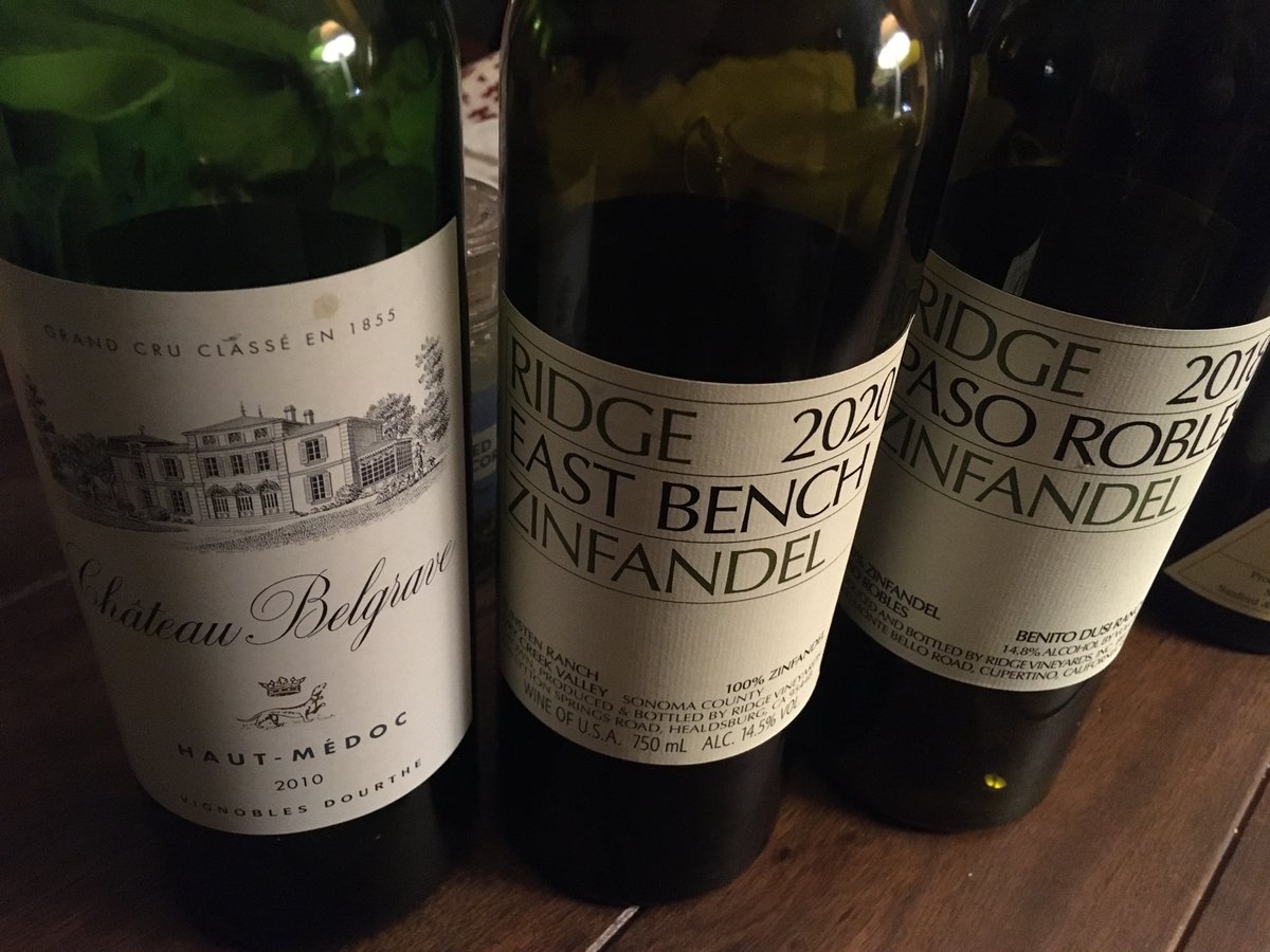 Jeremyonwine's tweet photo. This #ChateauBelgrave ‘10 on great form and drinking well along with youthful #Ridge #zinfandel #EastBench ‘20 &amp; #PasoRobles ‘18 #wine #vin #vino #Bordeaux #California https://t.co/3j3kSmkuLW