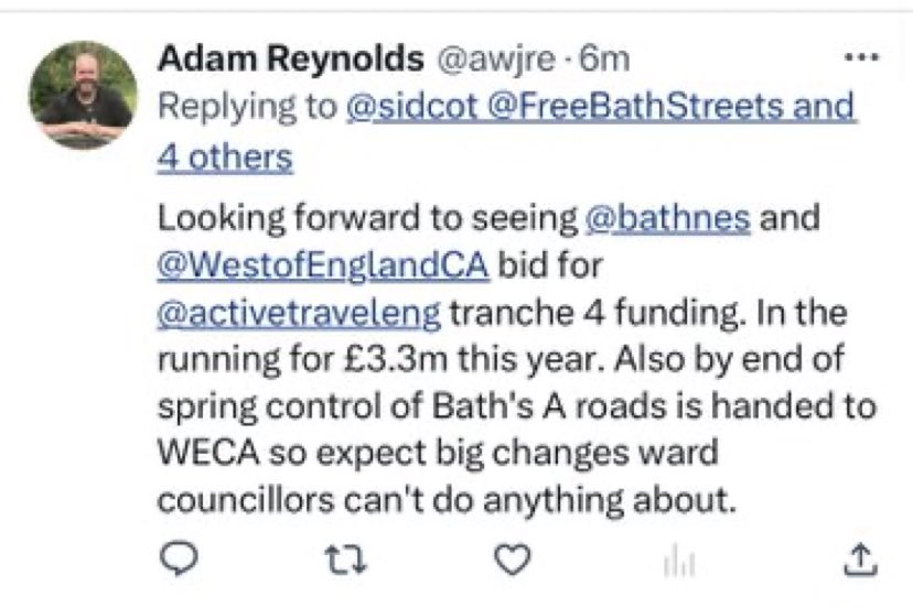 BathCA's tweet photo. This is what the person behind LibDem anti motorist policy wants: your local ward councillors cut out of the process of deciding traffic plans in #Bath
If you want to stop this anti-democratic approach you have to vote #LocalConservative this May. We will fight this to the end. https://t.co/oOQjQTjJqi
