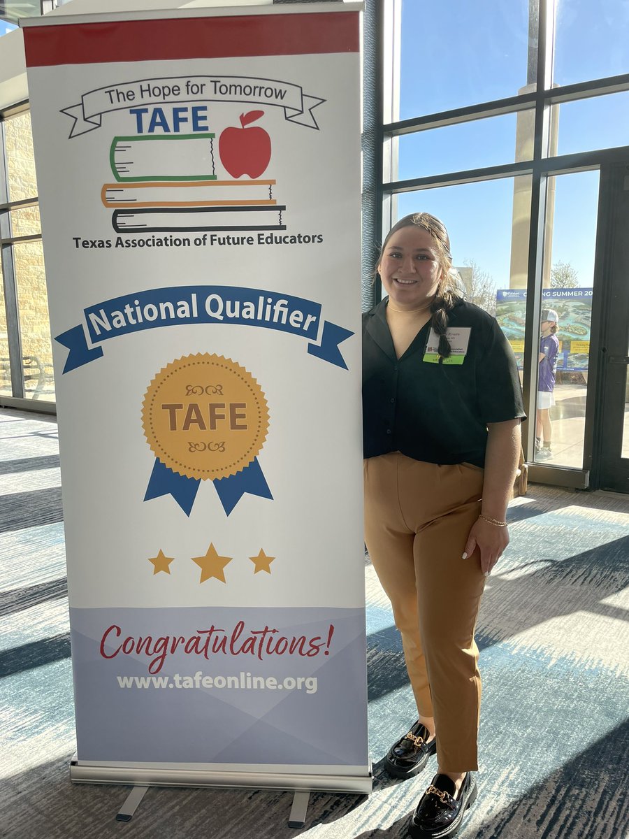 DHSTAFE's tweet photo. We have a National Qualifier…only 2 students in the entire state of Texas will advance in her category! Congratulations to Ruby Rivero!! We are so proud of you…Florida here we come!!! #tafestate #leadership @EducatorsRising https://t.co/iCbF8xQrQp