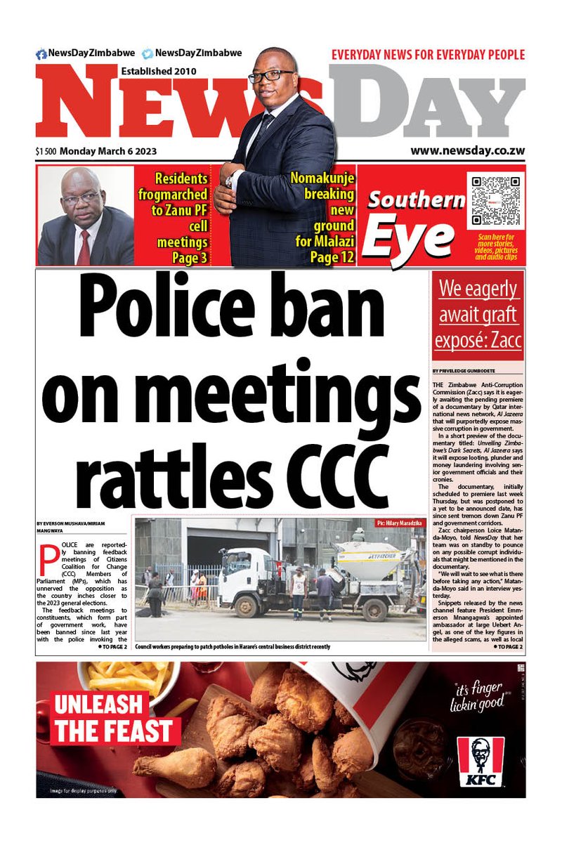 NewsDay Zimbabwe on Twitter: "🔴Just published: front page of the #
