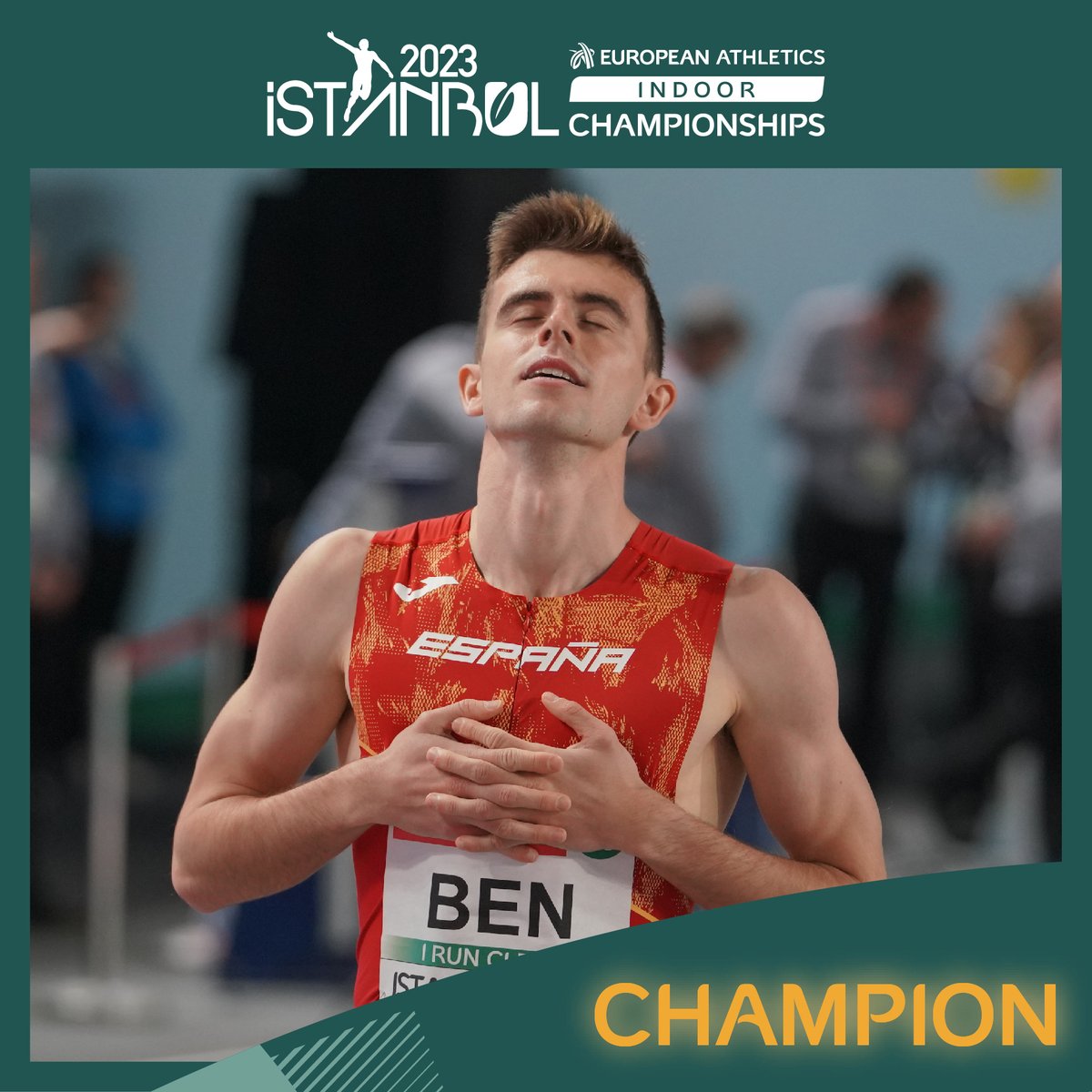 📏Spaniard Adrian Ben grabs European indoor 800m🥇after clocking a time of 1:47.34, which is 0.003 faster than Benjamin Robert of France.🥈 🥉Eliott Crestan (1:47.65) 🇧🇪 #EICH2023 #Istanbul2023 #Istanbul #EuroIndoor #protectnature #athletics